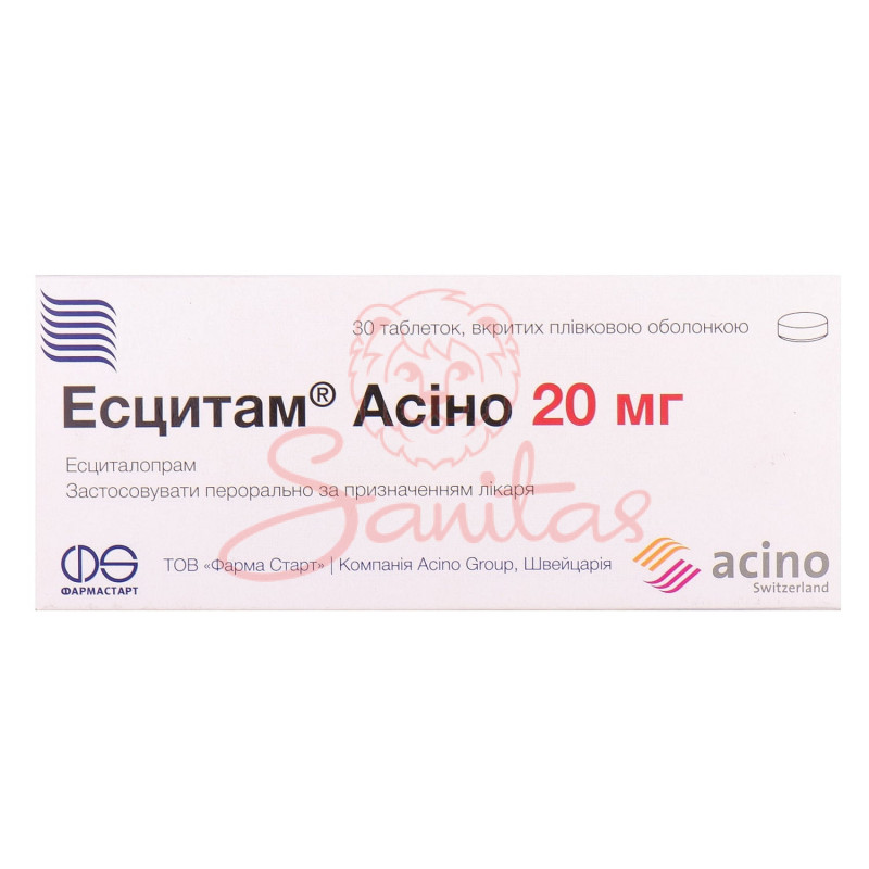 Есцитам Асіно таб. 20мг №30 (10х3)                                              