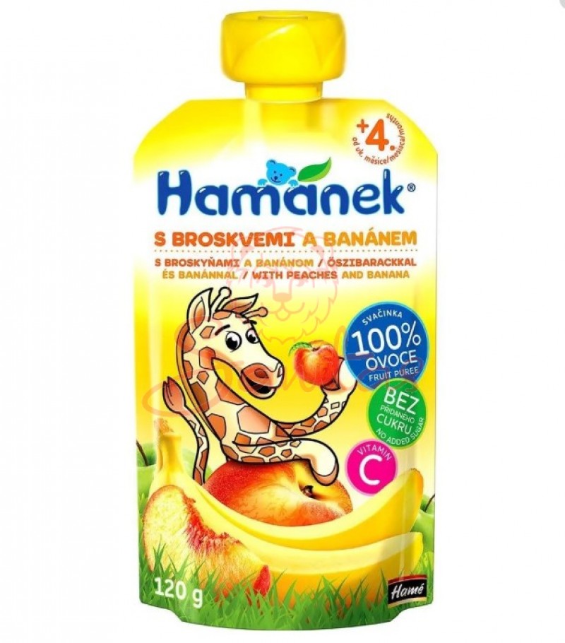 Пюре Хаманек яблуко персик банан 120г пауч                             