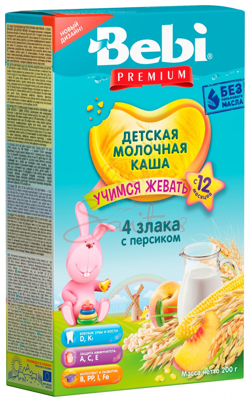 Каша Бебі Преміум мол. 4 злаки з персиком від 1 року 200г                       